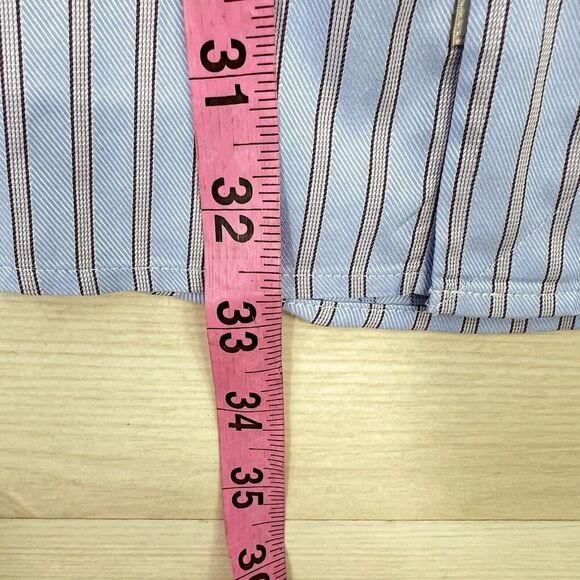 Peter Millar Nanoluxe Button Down Shirt Men 17.5 Long Blue Striped Easycare - Picture 11 of 12